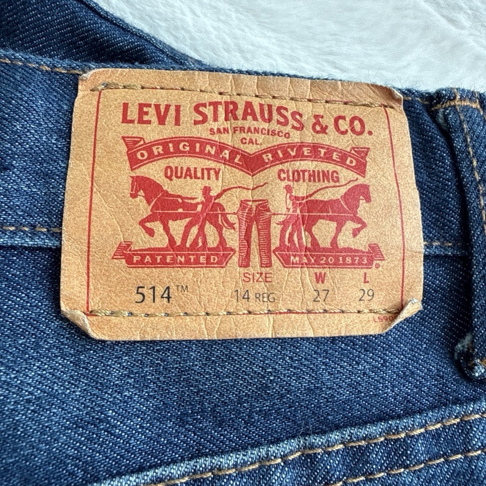 Levi's Adjustable Waist Boys Youth 514 Straight Leg Blue Jeans Size 14R 27x29 - Picture 5 of 7